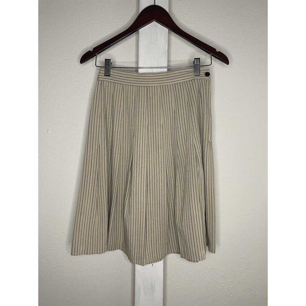 Vintage Toni Garment CC Magic Pleated Skirt Beige Knee Length Size 7/8 Pinstripe